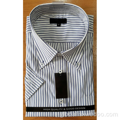 Polyester Cotton Shirt for Men Polyester Cotton Yarn-dyed Short-sleeved Shirt for Men Supplier